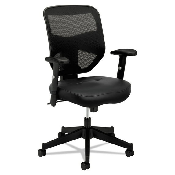 basyx VL531 Series High-Back Work Chair, Mesh Back, Padded Mesh Seat, Black Leather