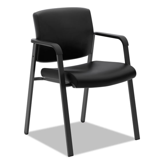 basyx VL605 Guest Reception Waiting Room Chair, Black Leather, with Arms, Metal Base