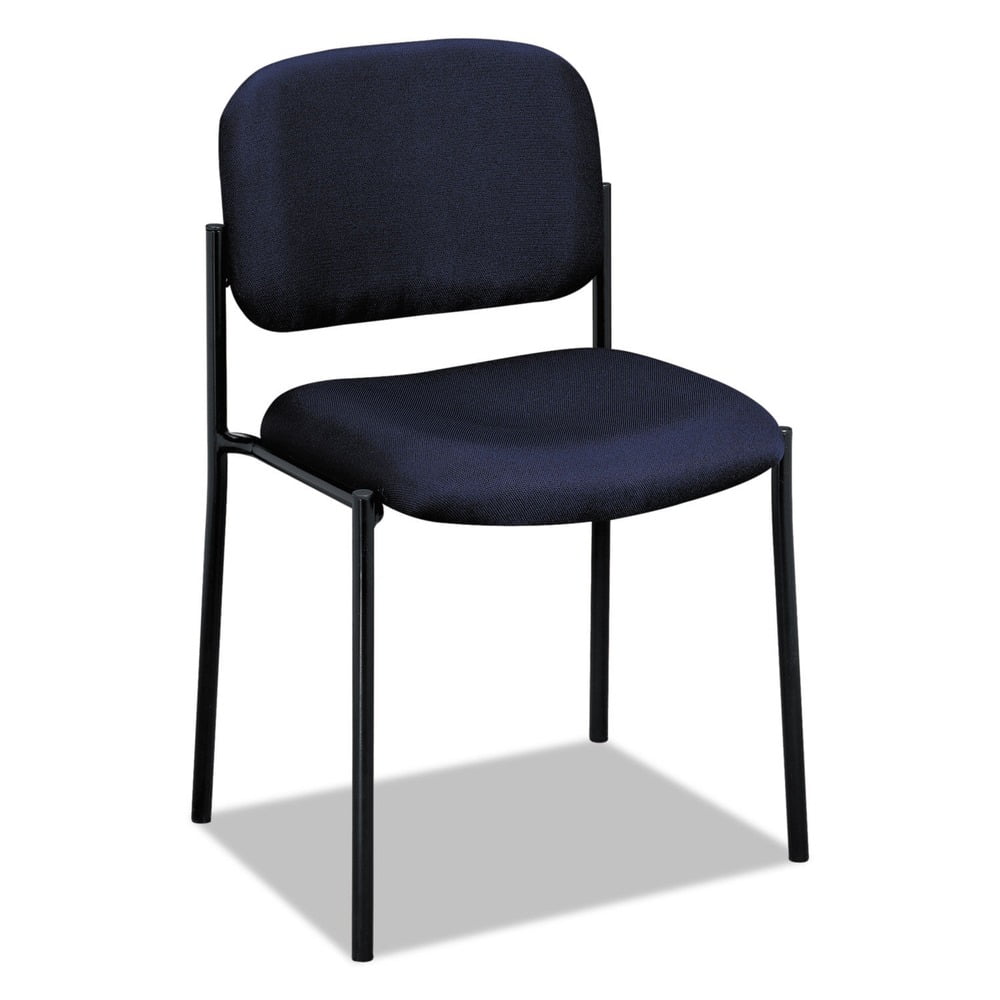 Navy Fabric Armless Stacking Guest Chair with Metal Frame