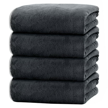 Bath Towels Set of 4, Large 28"x 55" Bath Towels Highly Absorbent & Quick Dry, 100% Microfiber Bath Sheets, Soft Towels for Bathroom Spa Hotel Gym, Black