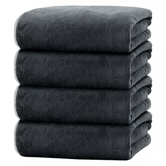 Bath Towels Set of 4, Large 28"x 55" Bath Towels Highly Absorbent & Quick Dry, 100% Microfiber Bath Sheets, Soft Towels for Bathroom Spa Hotel Gym, Black
