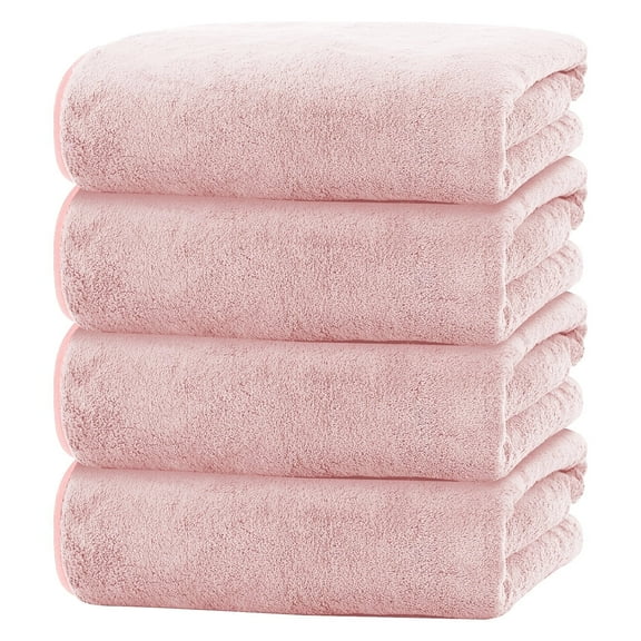 Bath Towels Set of 4, Large 28"x 55" Bath Towels Highly Absorbent & Quick Dry, 100% Microfiber Bath Sheets, Soft Hypoallergenic Towels for Bathroom Spa Hotel Gym, Pink