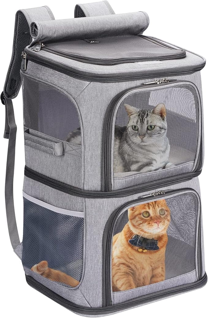 bathprove 2-in-1 Double Pet Carrier Backpack for Small Cats and Dogs, Portable Pet Travel Carrier, Super Ventilated Design, Ideal for Traveling Large Size