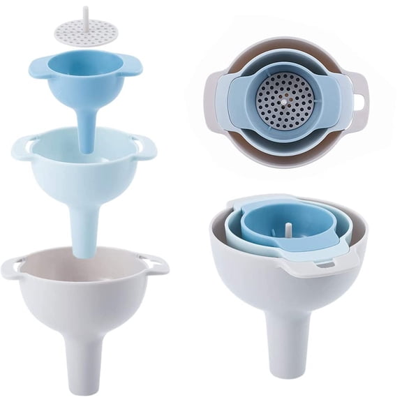 bathprove  4 in 1 Kitchen Funnels for Filling Bottles, Kitchen Funnels with Detachable Strainer Filter, Free Food Grade Oil Funnel, Suitable for All Kinds of Solid Food and Liquid