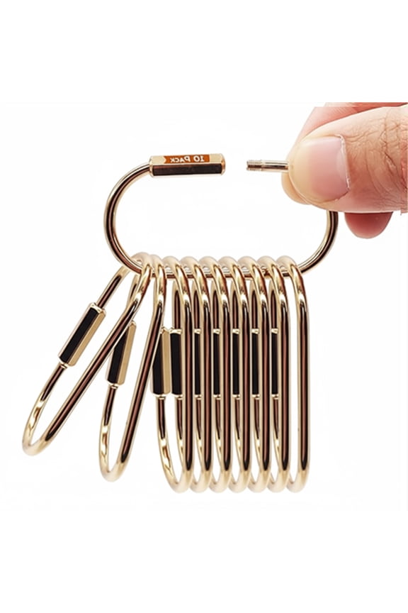 Premium Brass Keychain-Gold Key Ring Gold Carabiner Clip with Secure Locking Screw Design, Brass Key Ring Ideal for Keys, Bags, Accessories, Luggage Tags, Pet Collar Clips, 10 Packs