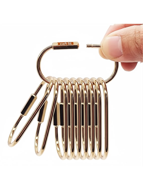Premium Brass Keychain-Gold Key Ring Gold Carabiner Clip with Secure Locking Screw Design, Brass Key Ring Ideal for Keys, Bags, Accessories, Luggage Tags, Pet Collar Clips, 10 Packs