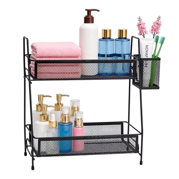 Behome Bathroom Counter Organizer, 2 Tier Vanity Organizer and Storage for Cosmetic Skincare Perfume, Storage Organizers for Bathroom, Kitchen, Dresser, Black