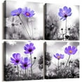 thumbnail image 1 of bathroom wall Decor wall art for bedroom Canvas Prints for kitchen poster pictures artwork Home wall Decorations for living room 16" x 16" 4 Pieces Framed Black and white landscape purple flowers, 1 of 6