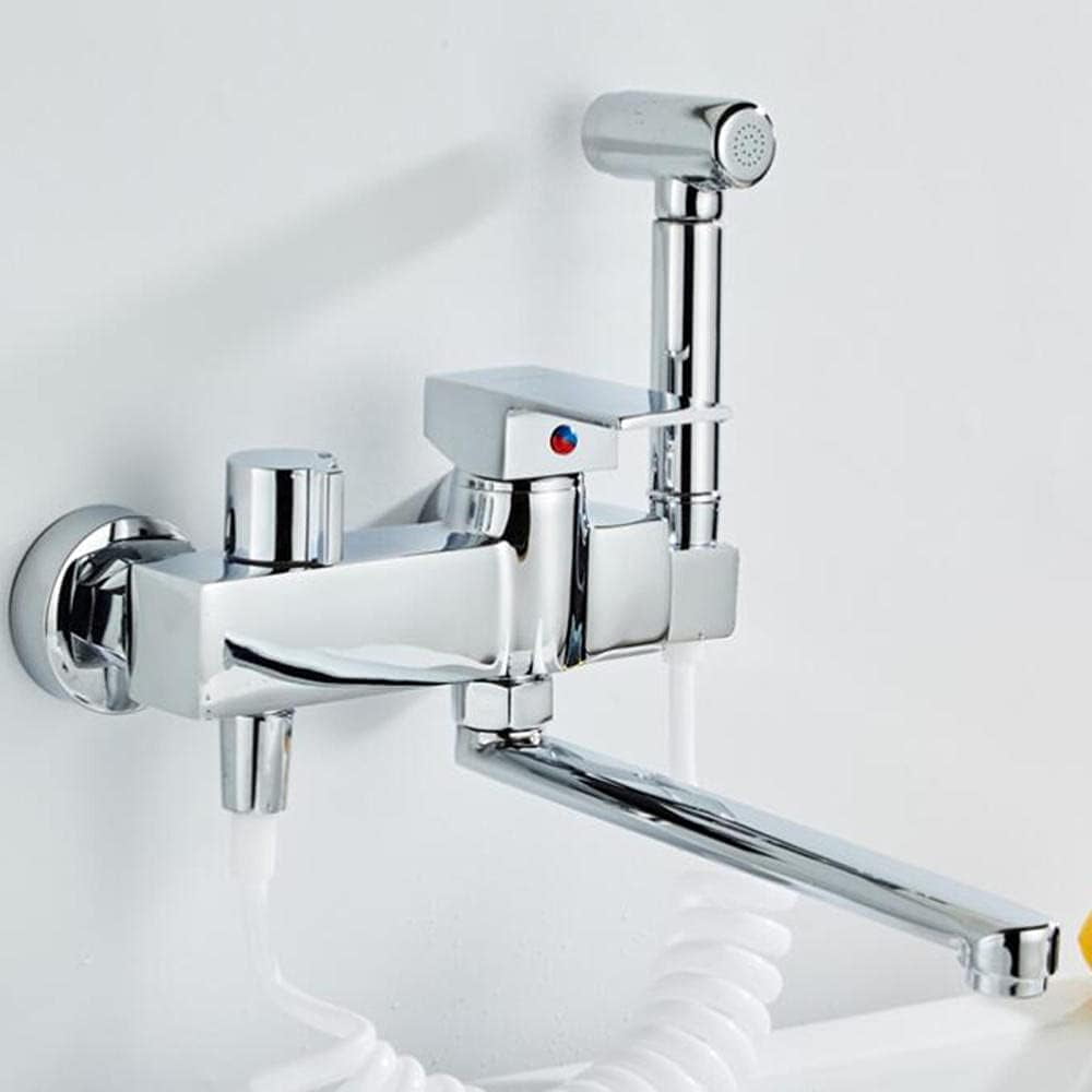 bathtub faucet Wall Mounted Bathtub Faucet with Shower Brass Shower Cold and Hot Water Double Hole Multi-Function Bathroom Faucet Chrome Plating-B