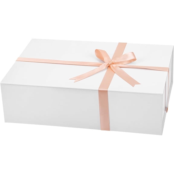 batifine Gift Box, 13x9x3.7 Inch Boxes with Lids for Presents, Magnetic Large Box Bridesmaid Proposal Graduation Birthday Wedding Storage White (1 Pack)