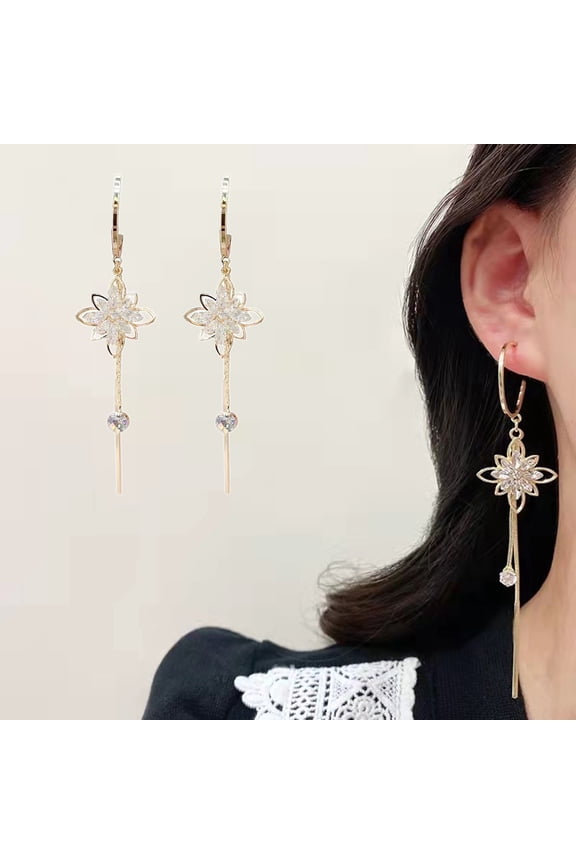 1 Pair Dangle Earrings Flower Hollow Jewelry Faux Crystal Fringe Drop Earrings Birthday Gifts