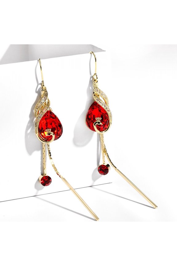1 Pair Dangle Earrings Shiny Delicate Fashion Jewelry Peacock Shape Linear Earrings for Dating