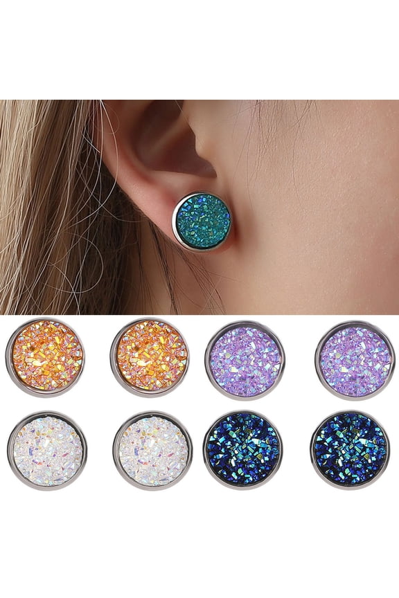 1 Pair Ear Stud Decorative Colorful Stainless Round Shaped Rhinestone Ear Stud for Gift