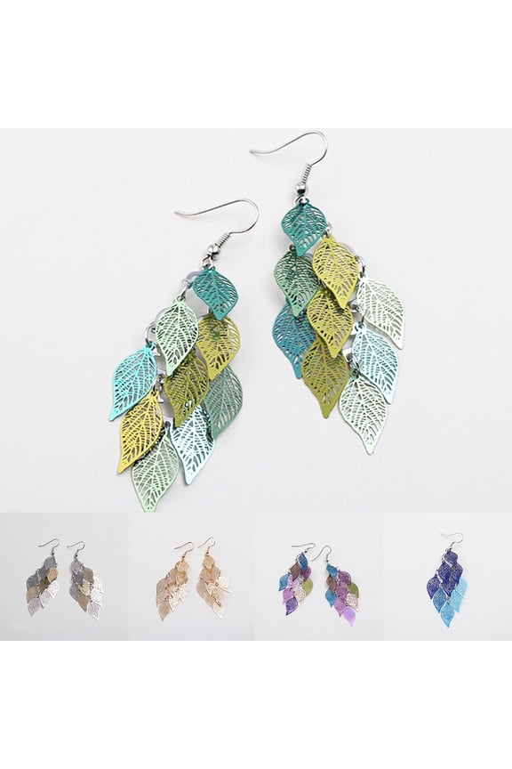 1 Pair Lady Earrings Leaf Shape Long Exquisite Creative Drop Earrings for Prom