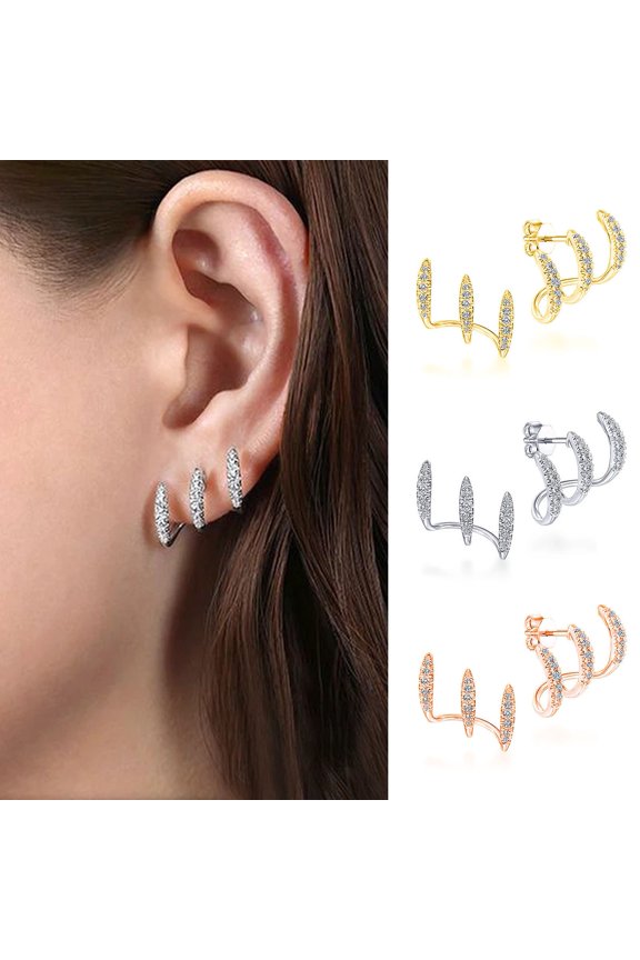 1 Pair Stud Earrings Three Layers Arc Temperament Shining Rhinestones Ear Studs Fashion Jewelry