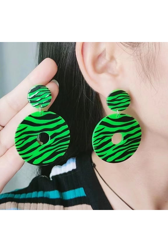 1 Pair Vintage Zebra Print Magnetic Tape Hook Earrings 1980s Acrylic Retro Cassette Crush Colorful Drop Dangle Earrings Jewelry Gift