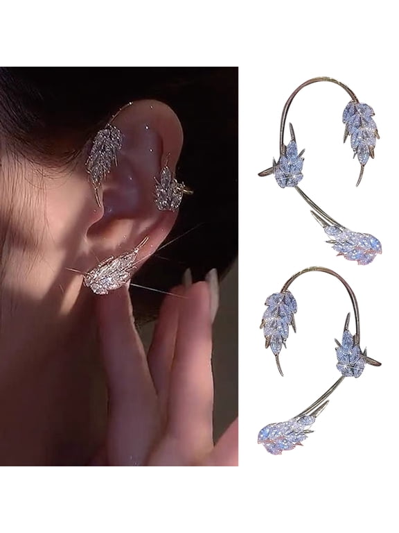 1 Pair Women Clip Earrings Sparkling Rhinestone Non-pierced Wheat Shape Ear Cuff Female Jewelry