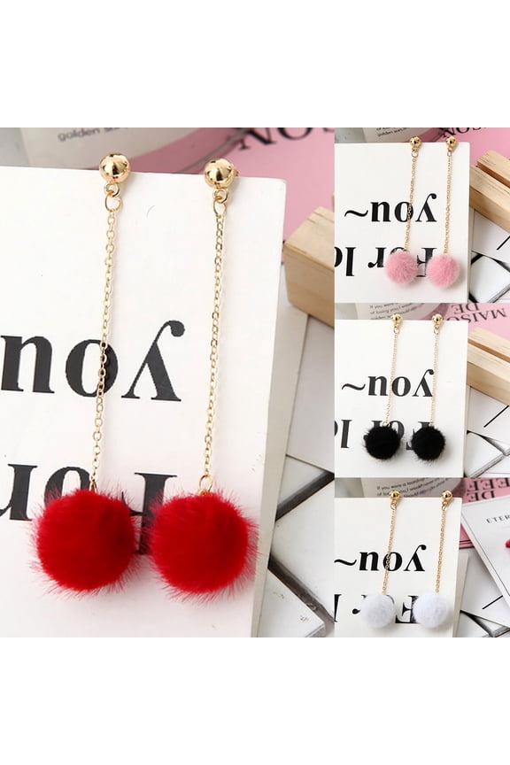 1 Pair Women Earrings Lightweight Fashion Jewelry 5 Colors Fluffy Ball Long Dangle Earrings for Cocktail