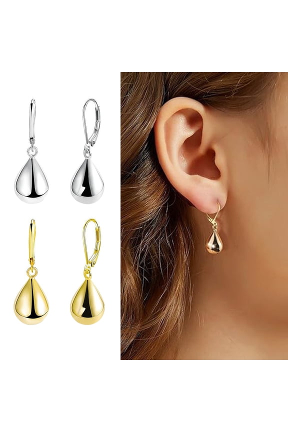 1 Pair Women Hanging Earrings Water Drop Shape Polished Prom Party Earrings Holiday Birthday Gift Dangle Earrings Ear Jewelry