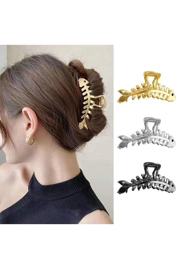 Hair Claw Clip Elegant Fish Bone Shape Metal Clamp Non-slip Strong Claw Hair Fixer Styling Tool Shark Clip Women Half Bun Hairpin Hair Accessories