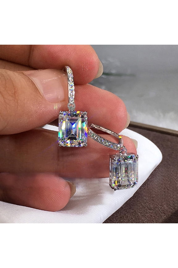 Large Zircon Dangling Earrings for Women Sparkling Cube-shaped Rhinestone Drop Earring Jewelry for Banquets Dates