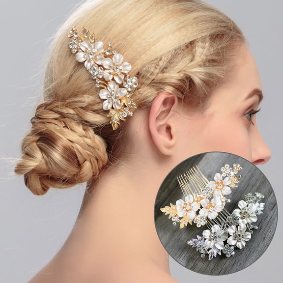 batmeuy Wedding Bridal Flower Rhinestone Hair Pin Clip Bridesmaid Side Comb Jewelry