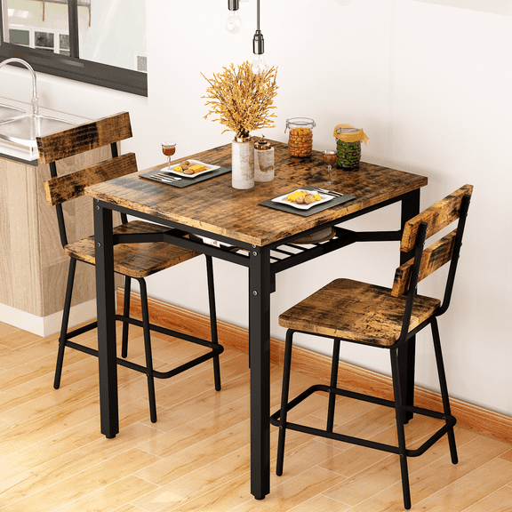 Baxluxe Bar Table Set for 2, Counter Height Dining Table Set with Storage Shelf, Small Dining Set for Apartment, Breakfast Nook, Dining Room 3 Piece Bar Table Set, Co