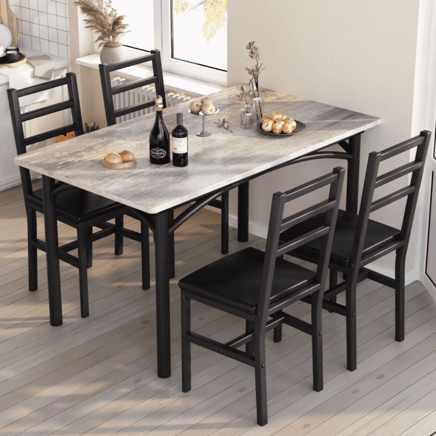baxluxe 4-Person Dining Set, Farmhouse Kitchen Table and Chair Set ...