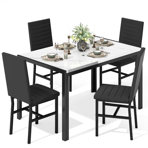 baxluxe Marble Texture Rectangular Dining Table Set with 4 Upholstered Chairs, Modern Kitchen Dining Furniture for 4 People