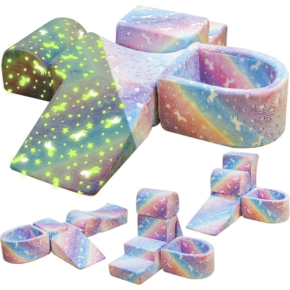 baxluxe Modular Kids Couch 5-in1 Multifunctional Glow Foam Climber Toys Toddler Convertible Building Blocks Play Sofa Ages 1-3 Hands-on B