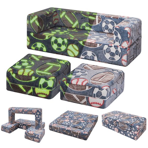 baxluxe Modular Kids Play Couch Glow Football Convertible Foam Sofa, Toddler Couch Fold Out Play Foam Floor Cushion for Bedroomm Play Couch