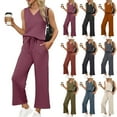 thumbnail image 1 of bbyeadc Beach Vacation Clothes for Women V Neck Sleeveless Casual Travel Outfits for Women Wide Leg Drawstring Matching Sets Women Soft Concert Outfits for Women, Vermilion S, 1 of 6