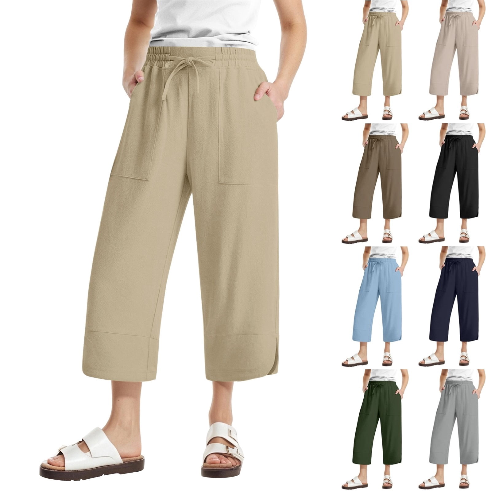 Women Beige Cross Pocket Ankle Length Pants