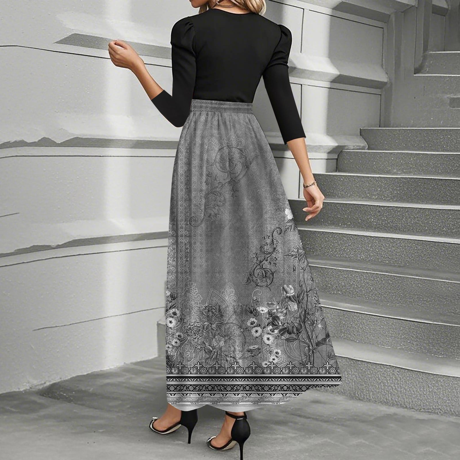 Summer Belt Bat Sleeve Black Maxi Dresses Women Casual Clothes Q3075