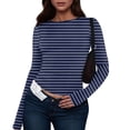 thumbnail image 1 of bbyeadc Blue Long Sleeve Shirt for Woman Y2k Striped Going Out Crop Tops Spring Fall Winter Round Neck Strechy Tight Tees Pullover, Navy XL, 1 of 5