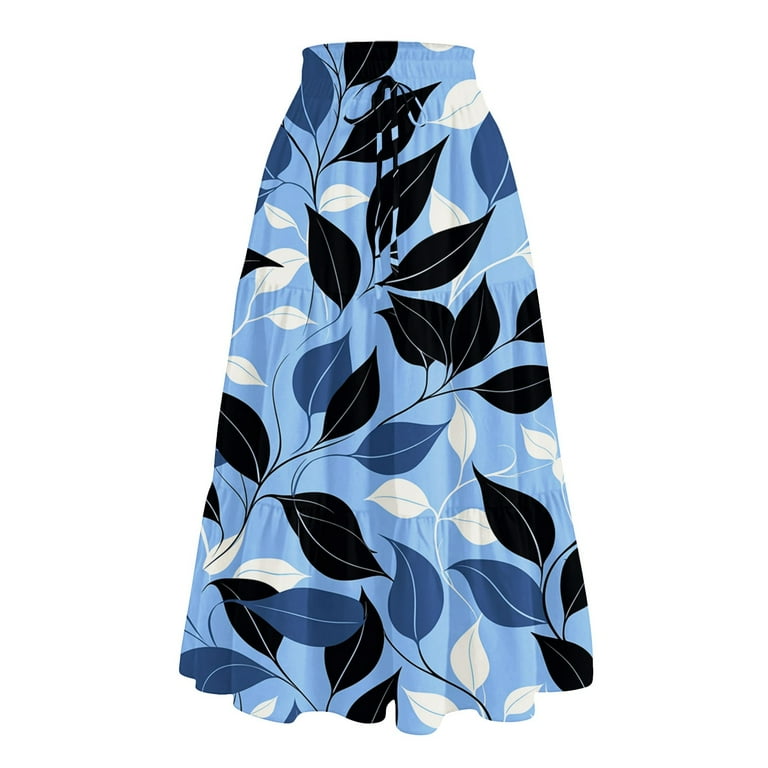 bbyeadc Blue Maxi Skirts for Women Tiered Elastic High-Waist Flowy - Main Image