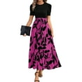 thumbnail image 1 of bbyeadc Boho Dresss for Women Spring Tiered Ruffle Short Sleeve Floral Maxi Dress Flowy Swing Tie Belt Patchwork Dresss Women Midi Length Casual Bohemian Beach Dress, Hot Pink 2XL, 1 of 5
