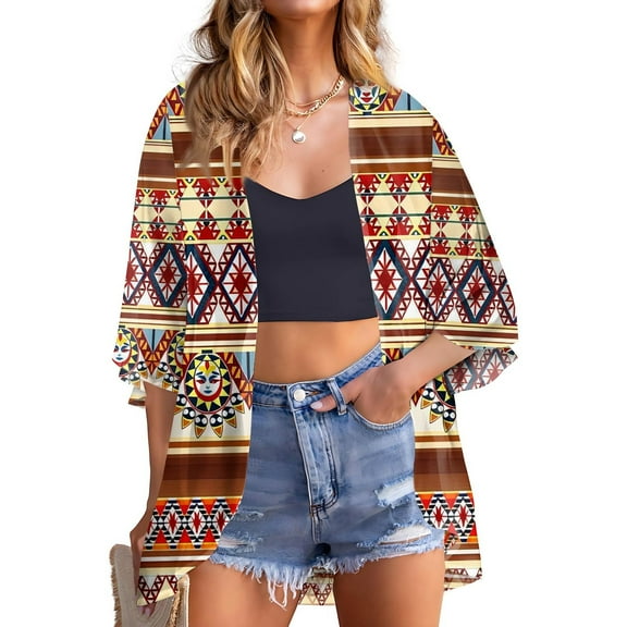 bbyeadc Chiffon Cardigan for Women Short Sleeve Kimonos for Women Lightweight Open Front Shrug Cardigan Hawaii Print Dressy Casual Boho Cardigan Capes, Dark Blue 2XL
