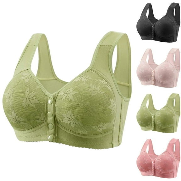 bbyeadc Daisy Bras for Women, Front Snap Closure Padded Bra for Older Senior Women, No Underwire Comfortable Bra (Green, M)