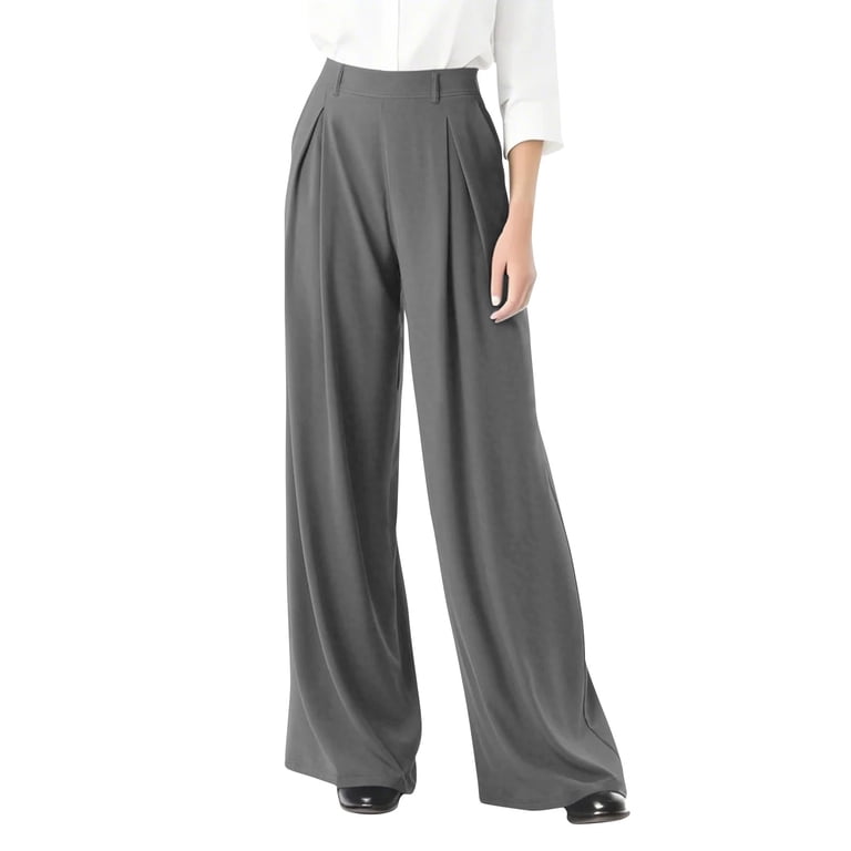 bbyeadc Gray Dress Pants for Women Straight Wide Leg Plus Size Dress Pants  Casual High Waisted Professional Trousers with Pockets 4x 5x Dressy Basic  Slacks, Light Gray 4XL - Walmart.com