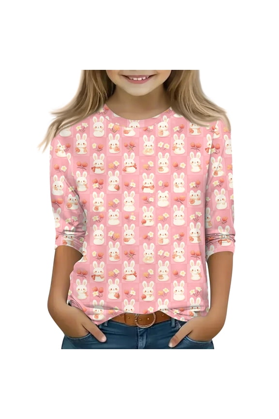 Easter Kids Shirt Happy Easter Long Sleeve Tee Casual Easter Egg Round Neck T-Shirt Festival Outfit,Pink(160)