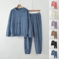 thumbnail image 1 of bbyeadc Flannel Pajamas for Women Set 2 Piece Fleece Pj Sets Sherpa Comfy Long Sleeve Crewneck Fuzzy Pajamas Cute Loungewear Thermal Fall Winter Pajama, Dark Blue, 1 of 4