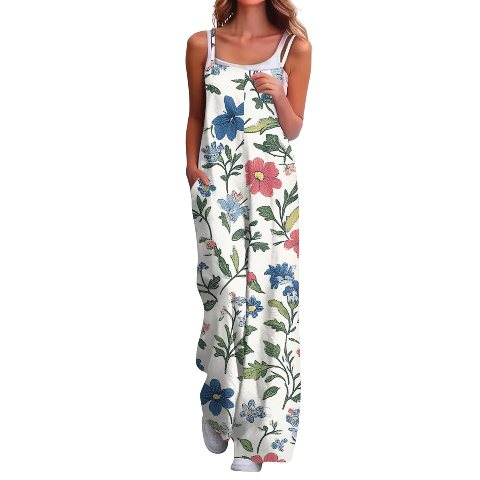 Feminine Mixed Printed Fabric Ruffle Wide Leg Overall