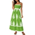 thumbnail image 1 of bbyeadc Green Smocked Maxi Dresses for Women Textured Chest Smocked Maxi Dress Flowy Swing Spaghetti Strap Adjustable Spring Vacation Dress Casual Pleated Western Dresses Women Midi Dress, Green 2XL, 1 of 8