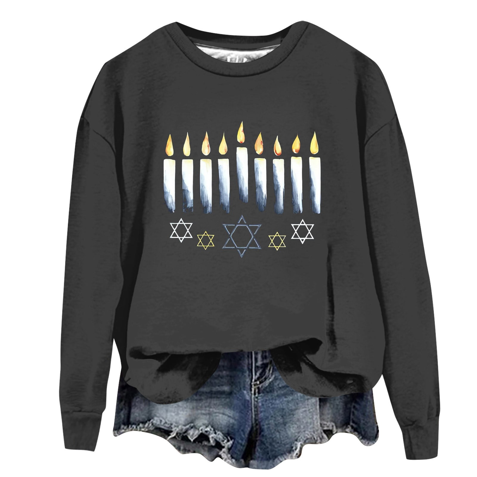 bbyeadc Hanukkah Sweater for Women Ugly Long Sleeve Chanukah Sweaters ...