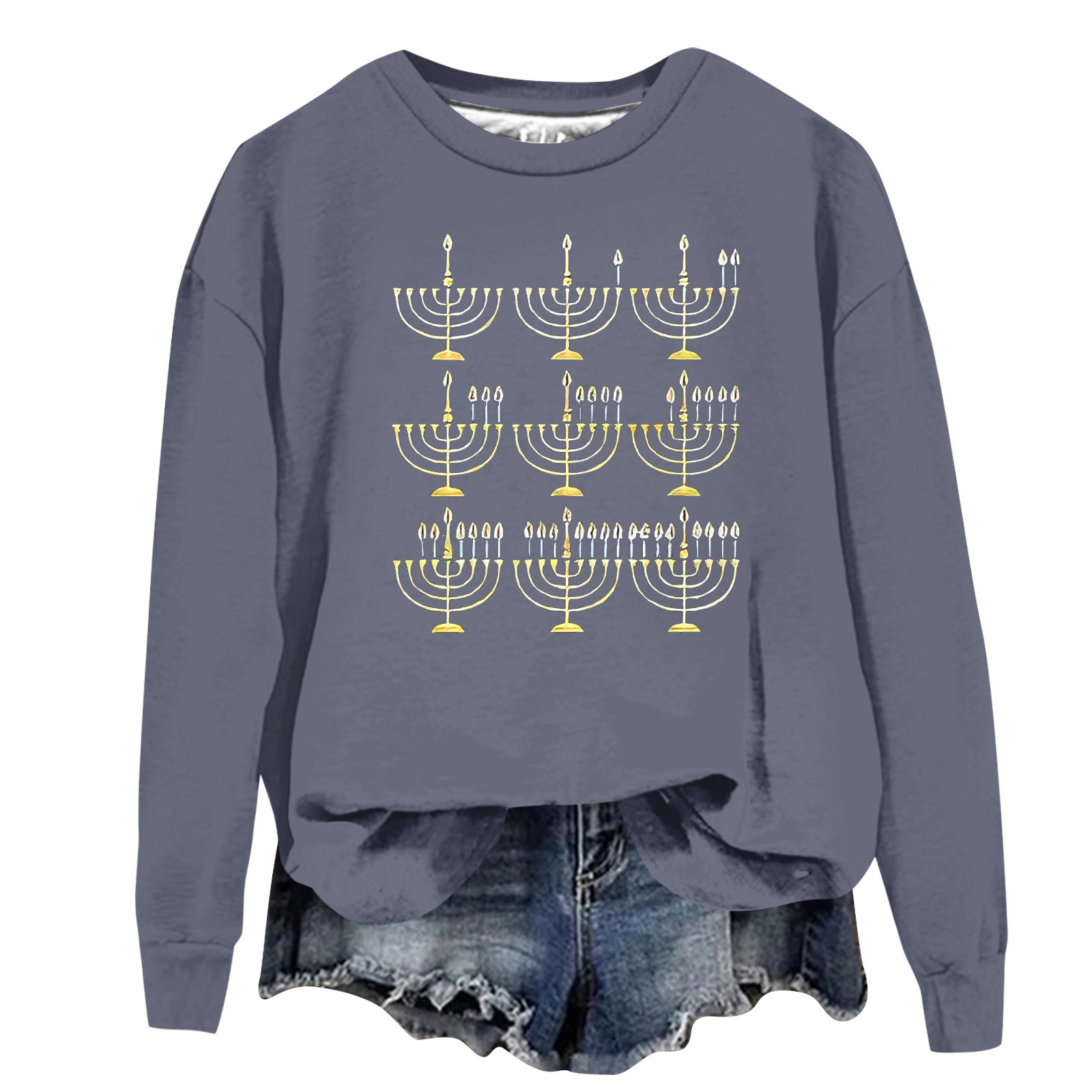 bbyeadc Hanukkah Sweater for Women Ugly Menorah Print Chanukah Sweaters ...
