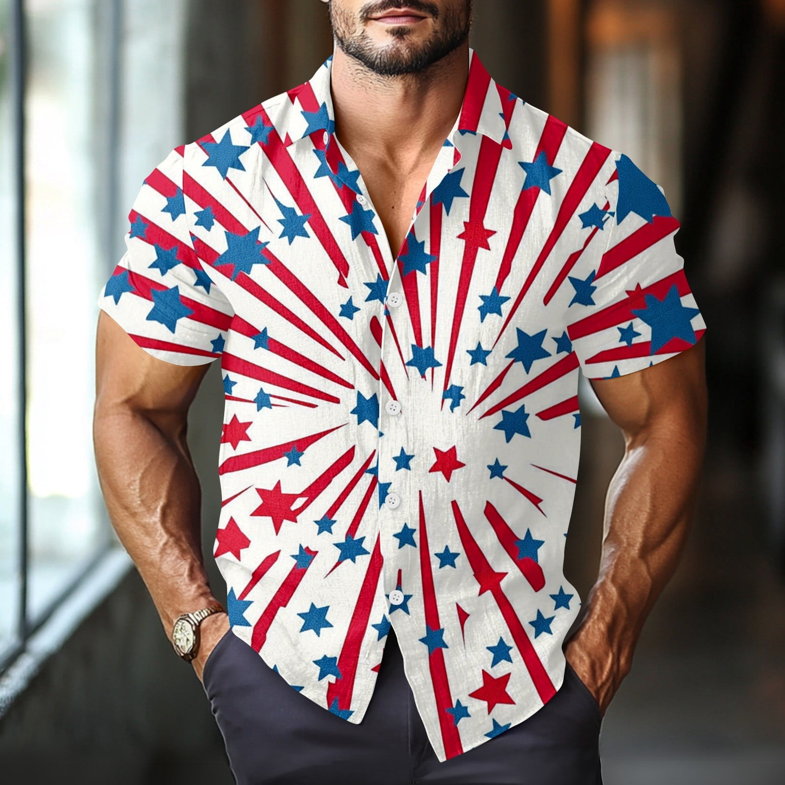 bbyeadc Independence Day Red White and Blue Shirt for Men Patriotic Big ...