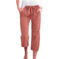 thumbnail image 1 of bbyeadc Khaki Linen Capri Pants for Women Dressy Casual Bermuda Shorts Knee Length High Waisted Bermuda Shorts Trendy Summer Pedal Pushers with Pockets, Vermilion M, 1 of 5