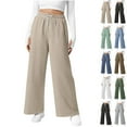 thumbnail image 1 of bbyeadc Khaki Waffle Pants for Women Texture Elastic Waist Casual Trousers Wide Leg Light Loose Fit Trousers Comfy Baggy Trouser Vintage Sweatpants, Khaki M, 1 of 8
