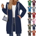 thumbnail image 1 of bbyeadc Long Hoodies for Women Oversized Zip Up Hoodie Women Casual Lightweight Long Jackets Fashion Fleece Hoodie Sweatshirt Jacket with Pockets, Navy L, 1 of 7